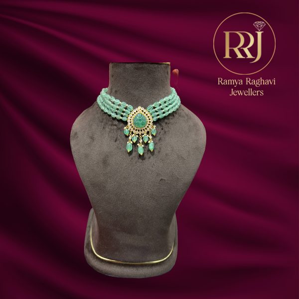 Gold Green Pebble Necklace