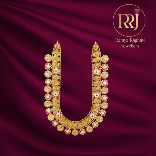 Gold Devi Kasu Haram with Flower Designs